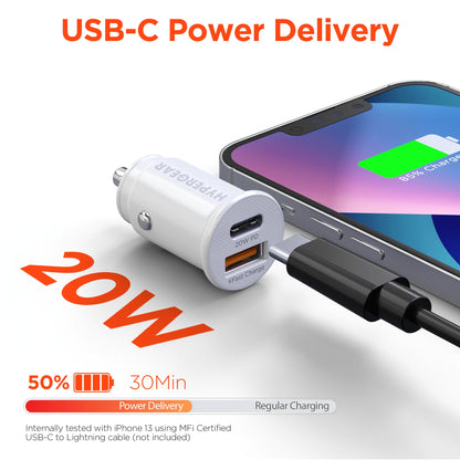 Hypergear Mini 20W USB-C PD + 18W USB Fast Car Charger