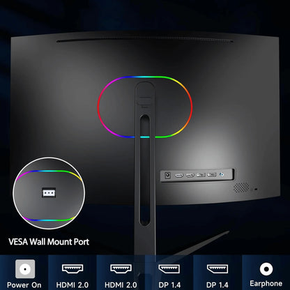 Norcent 27-Inch FHD VA Gaming Curved Monitor with Rainbow Lights