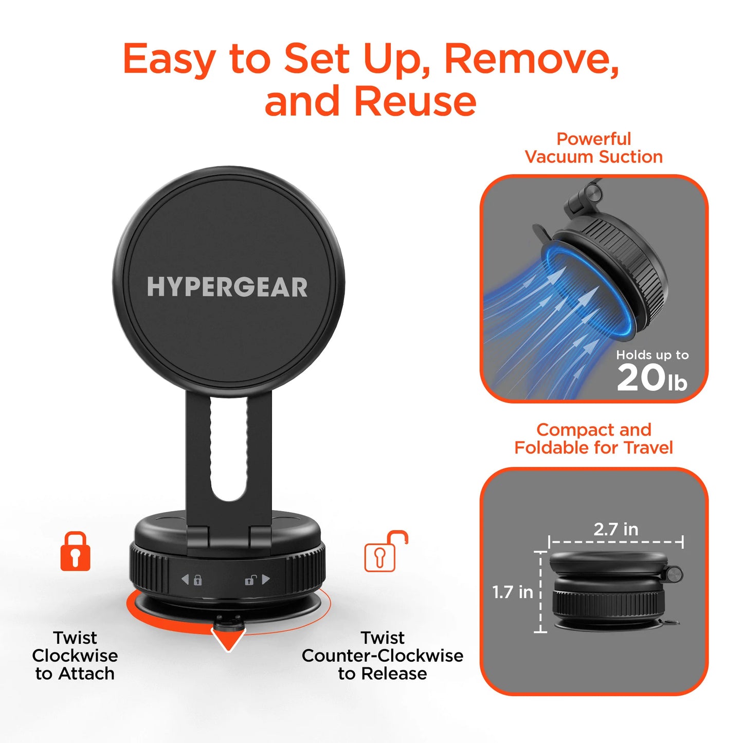 Hypergear Mag Vac Magnetic Phone Mount with Vacuum Suction Cup Base